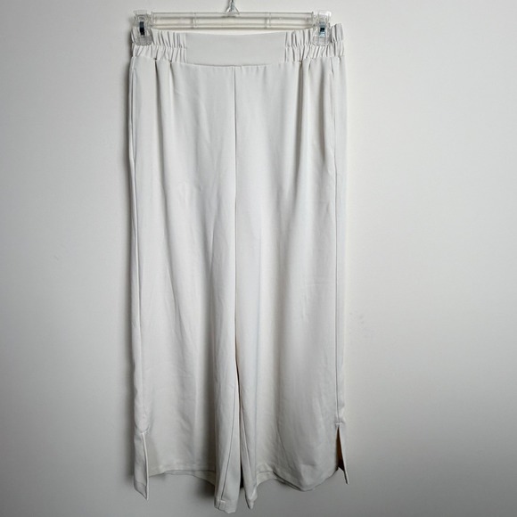 MELLODAY Pants - Melloday Wide Leg Crop Pants Womens L Cream Pull On Side Slit Culottes